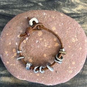 Rustic Brown Leather Bracelet with Silver Accents